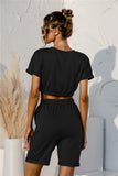 Short Sleeve Cropped Top and Drawstring Shorts Lounge Set Lingerie & Nightwear
