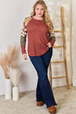 Hailey & Co Full Size Leopard Waffle-Knit Blouse 