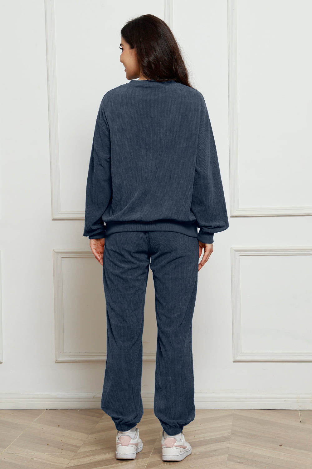 Corduroy Round Neck Sweatshirt and Sweatpants Set 