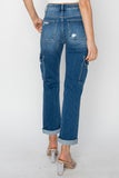 RISEN Full Size High Rise Cargo Ankle Roll Up Straight Jeans 