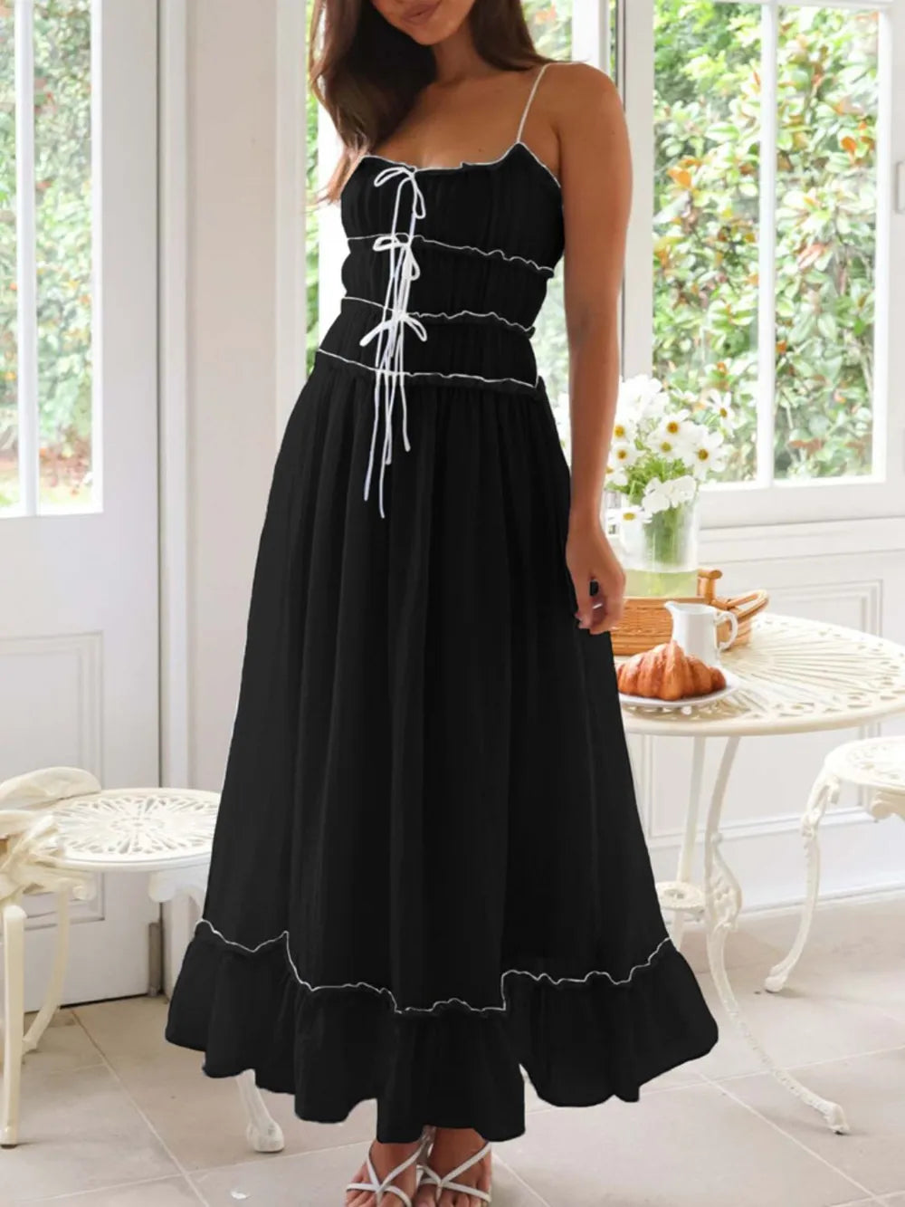 Devine Frill Ruffled Hem Midi Cami Dress 