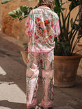 Printed Button Up Shirt and Pants Set Two Piece Dresses