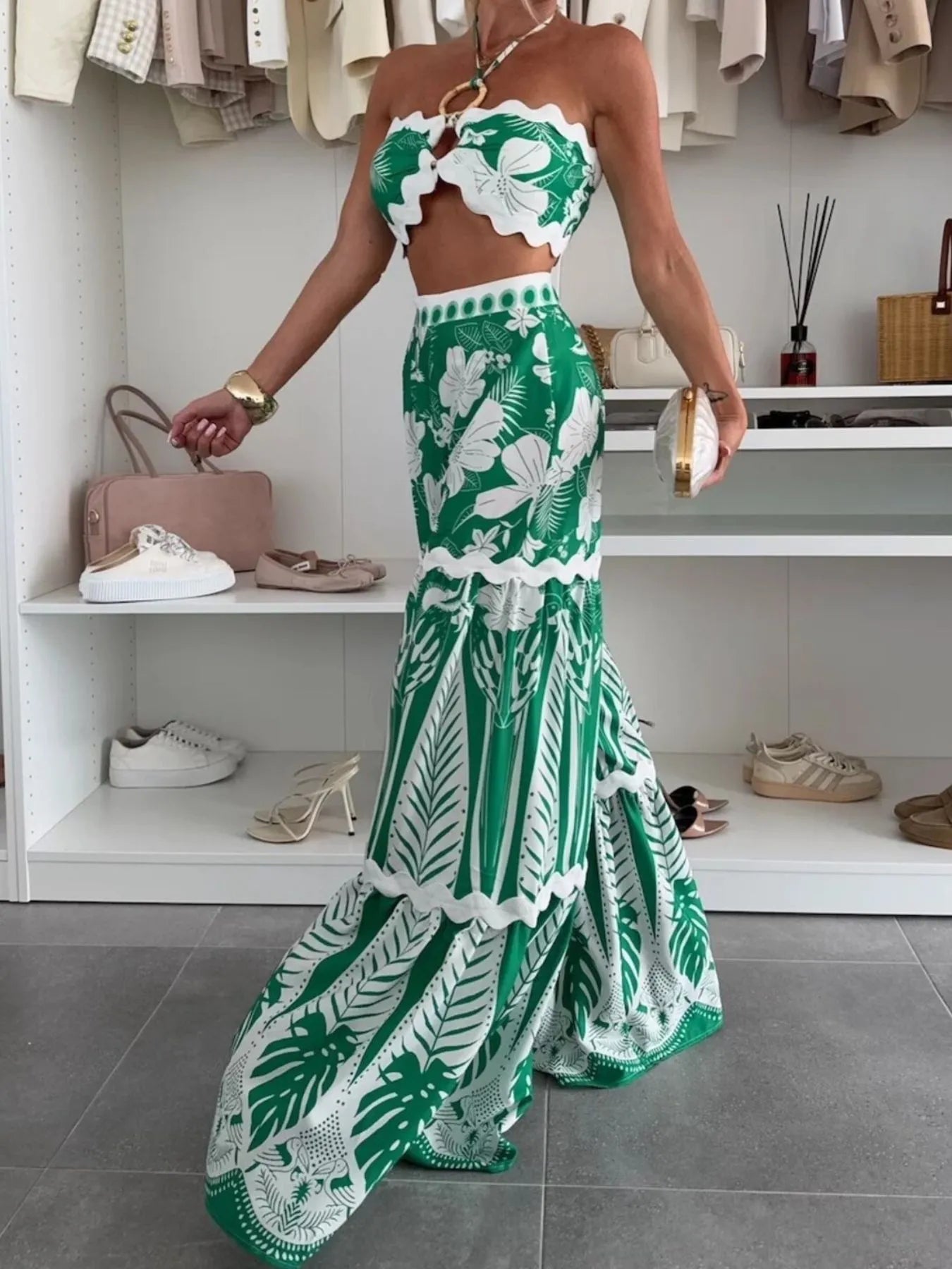 Printed Halter Neck Cami and Skirt Set Two Piece Dresses