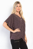Be Stage Full Size Lurex Center Elastic Cinched Knit Top 