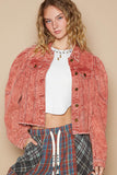 POL Raw Hem Button Up Cropped Denim Jacket 