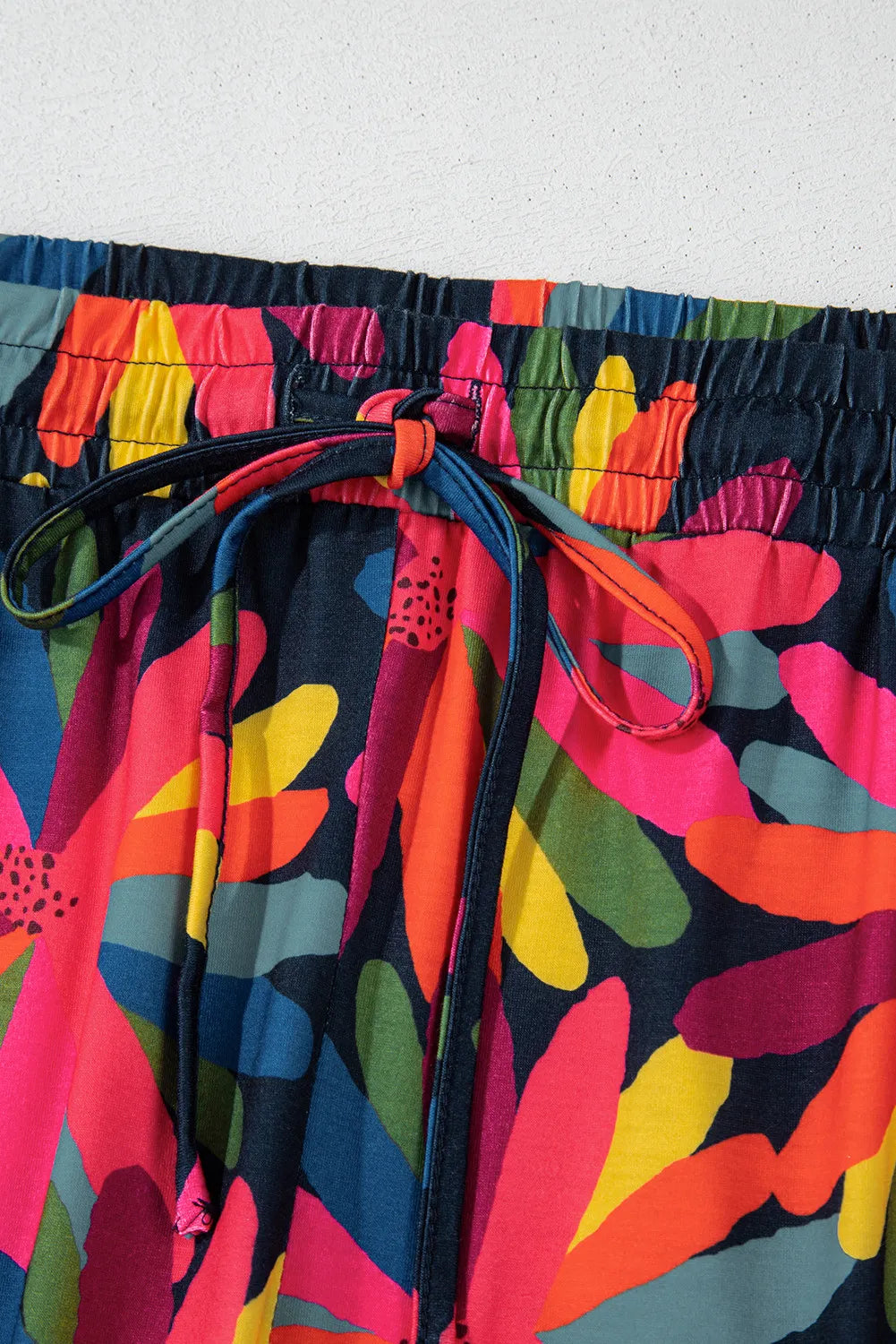 Plus Size Printed Round Neck Top and Drawstring Pants Set 