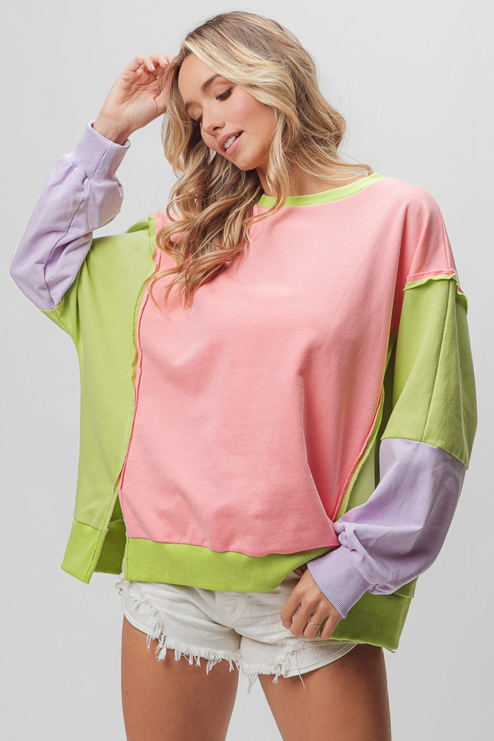 BiBi Washed Color Block Sweatshirt 