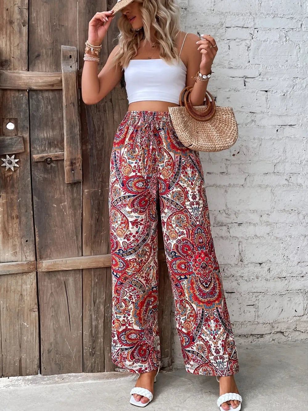 Printed Wide Leg Pants 