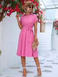 Buttoned Tie Waist Short Sleeve Dress 