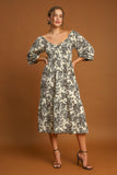 Umgee Ruffle Hem Flower Printed V-Neck Dress 