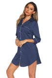 Button Up Collared Neck Night Dress with Pocket 