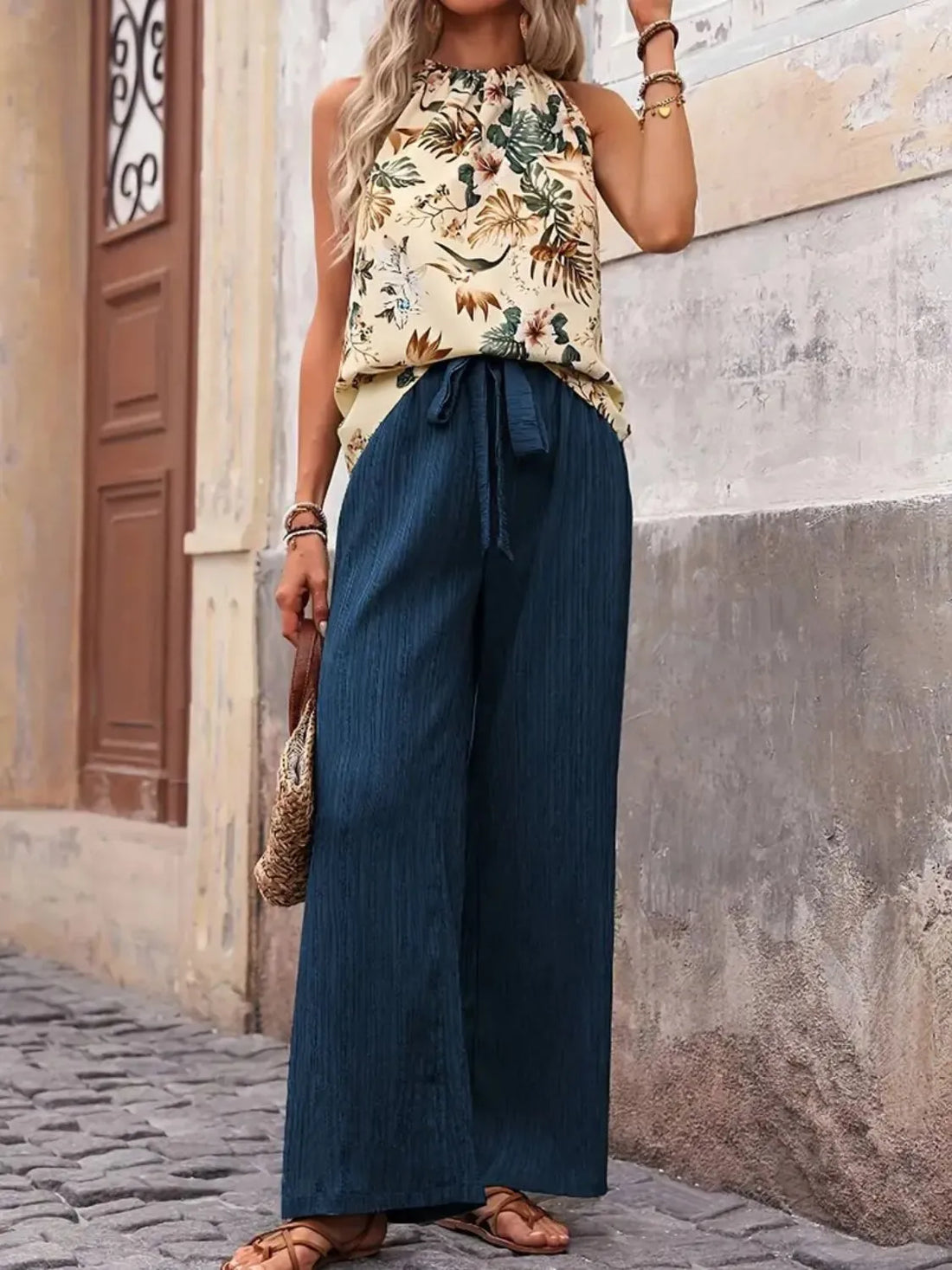 Printed Tank Top and Wide Leg Pants Set Two Piece Dresses