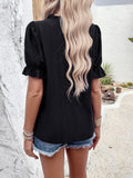 Devine Eyelet Mock Neck Flounce Sleeve Blouse 