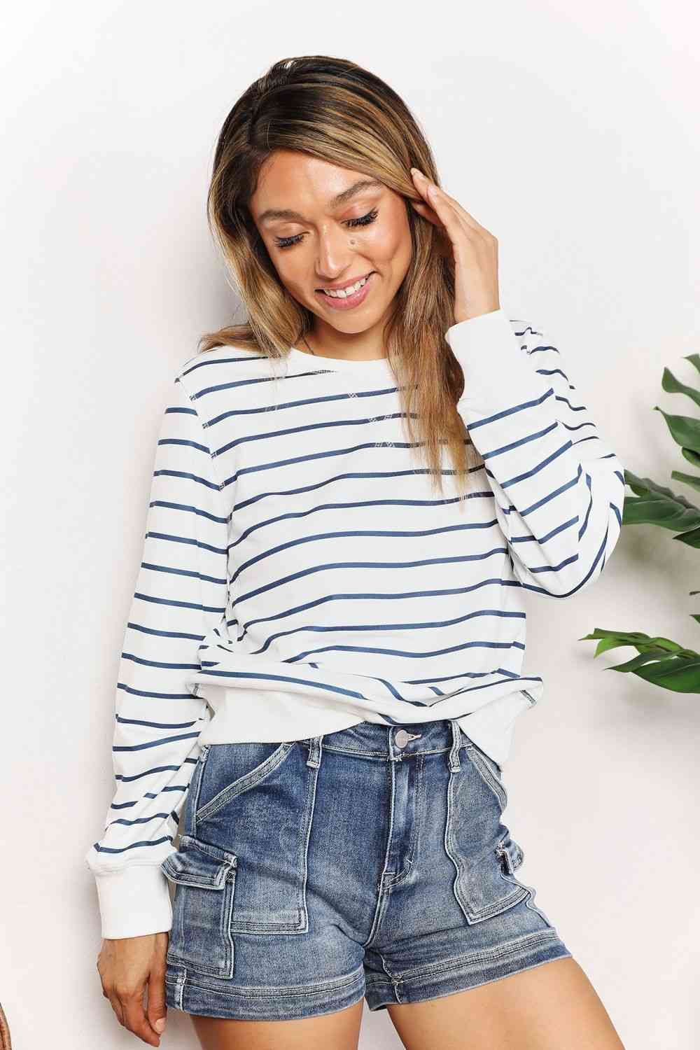 Double Take Striped Long Sleeve Round Neck Top 