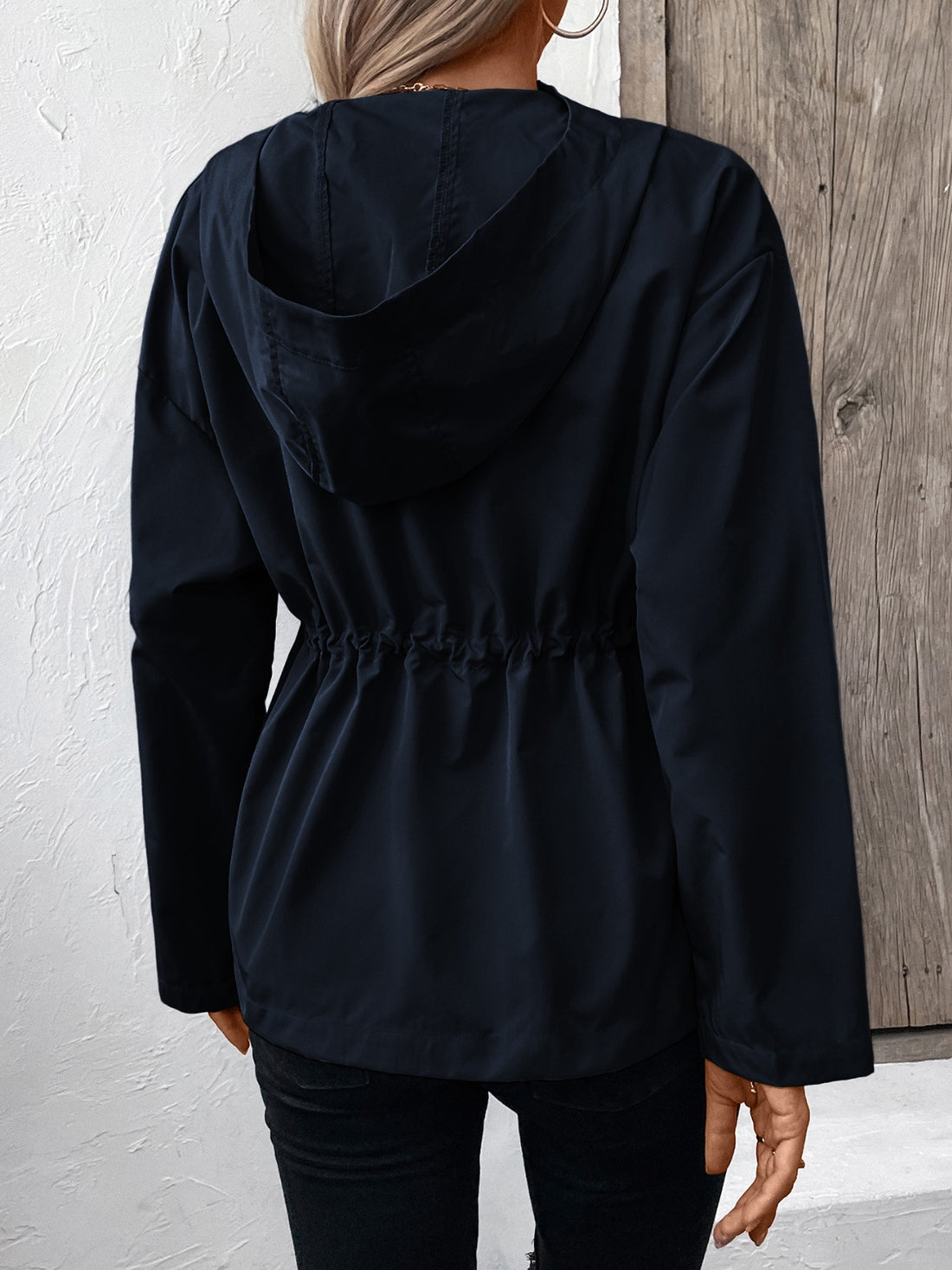 Ivy Lane Drawstring Zip Up Hooded Jacket 