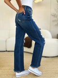 Judy Blue Full Size Mid Rise Distressed Raw Hem Jeans 