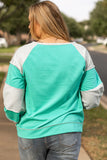Plus Size Exposed Seam Color Block Long Sleeve Sweatshirt 