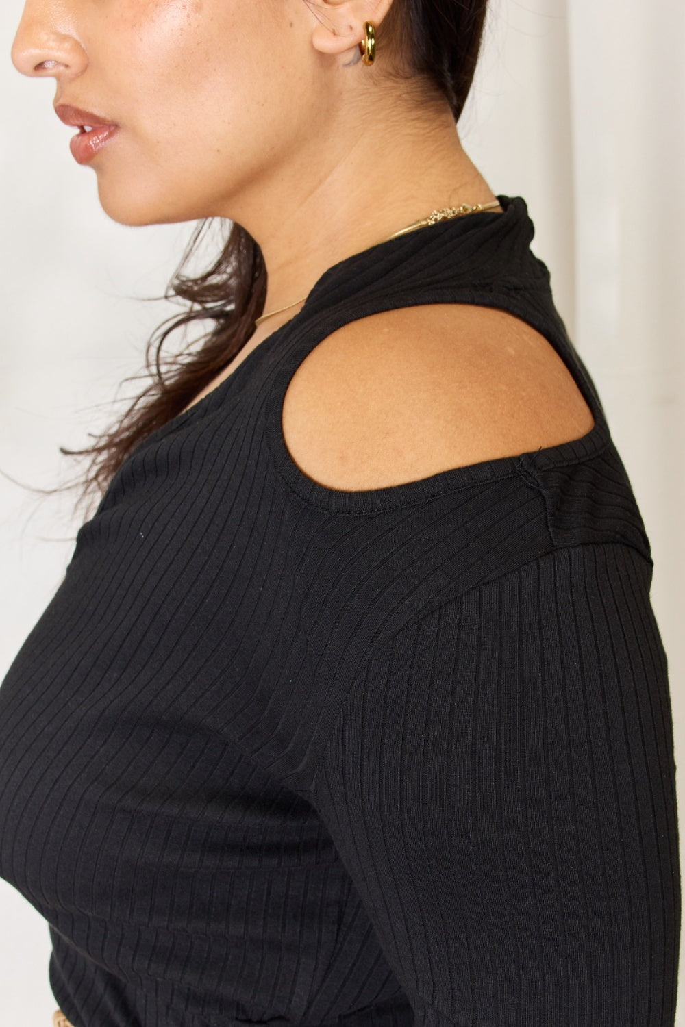 Culture Code Full Size Ribbed Surplice Cold Shoulder Top 