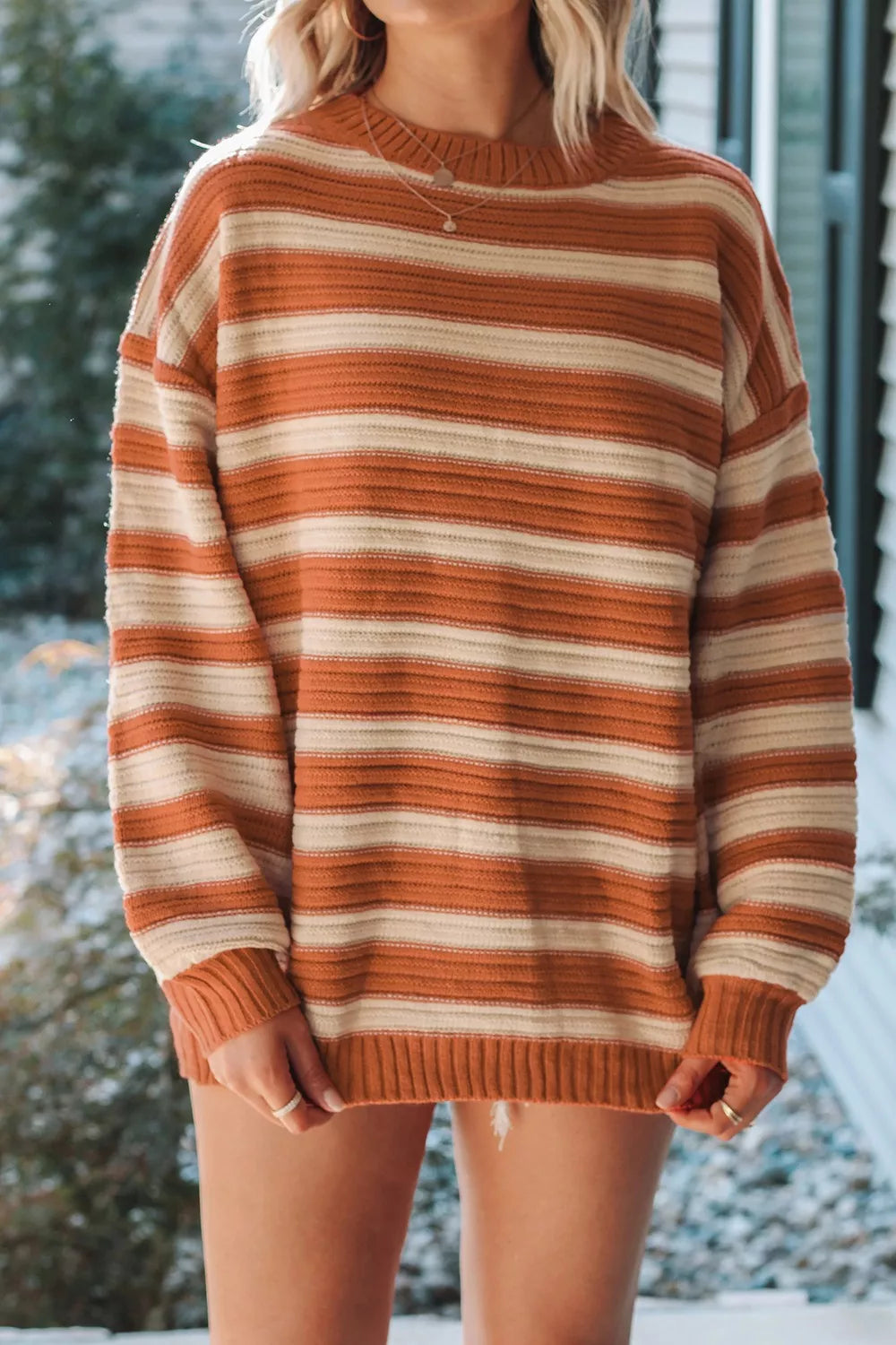 Striped Oversized Dropped Shoulder Sweater 
