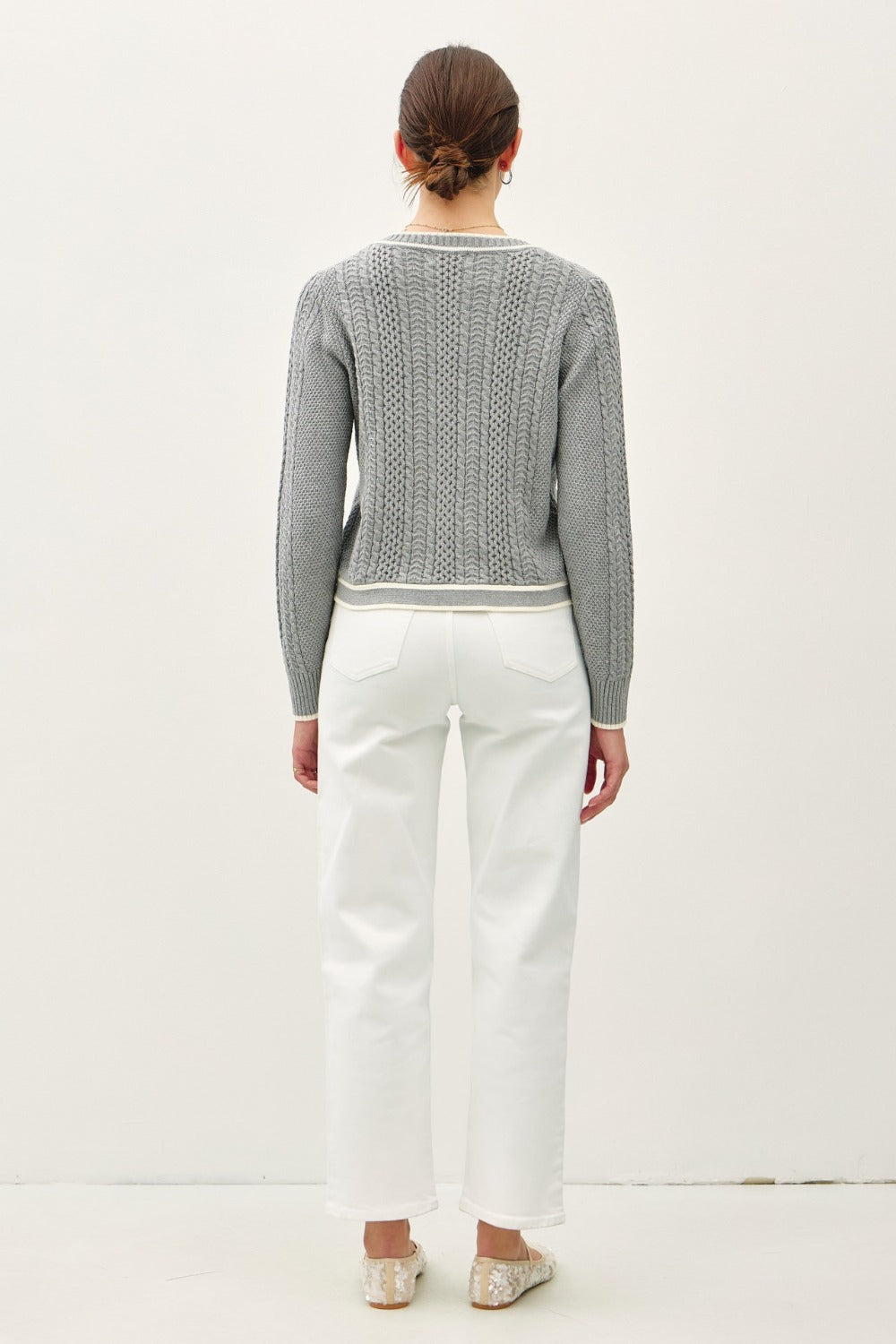 Be Cool Cable Knit Long Sleeve Contrast Edge Cardigan 