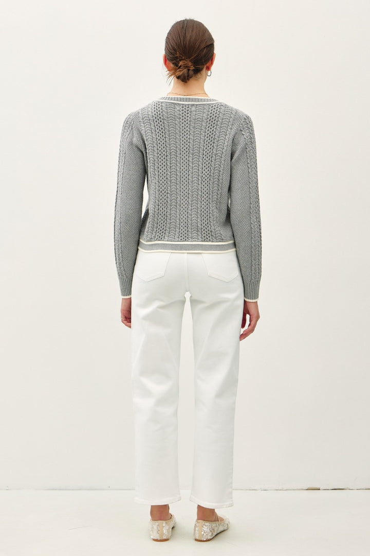 Be Cool Cable Knit Long Sleeve Contrast Edge Cardigan 