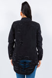 American Bazi Distressed Button Up Long Sleeve Denim Jacket 