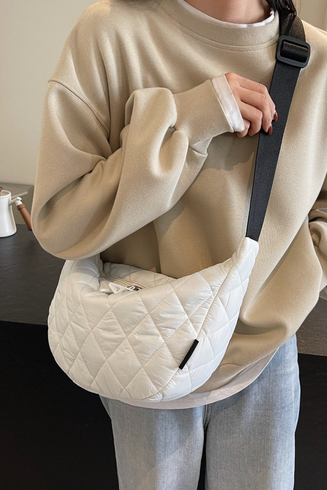 Quilted Adjustable Strap Crossbody Bag 