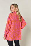 Double Take Full Size Printed Smocked Long Sleeve Blouse 