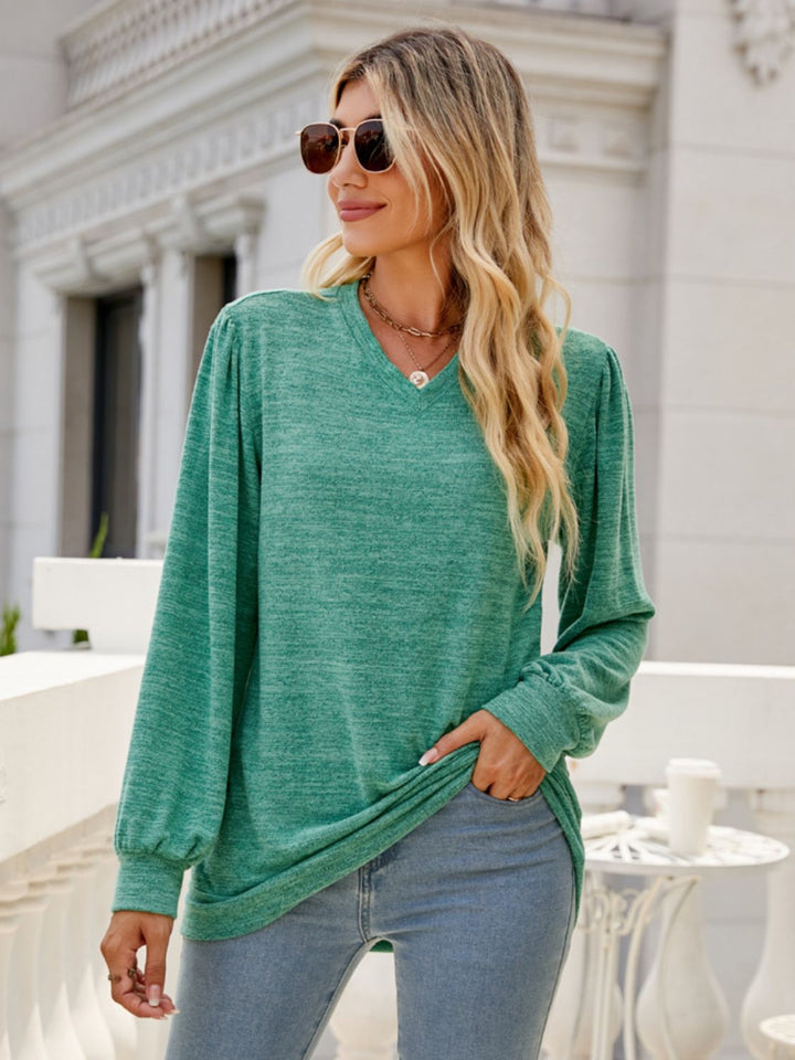 Heathered V-Neck Long Sleeve T-Shirt 