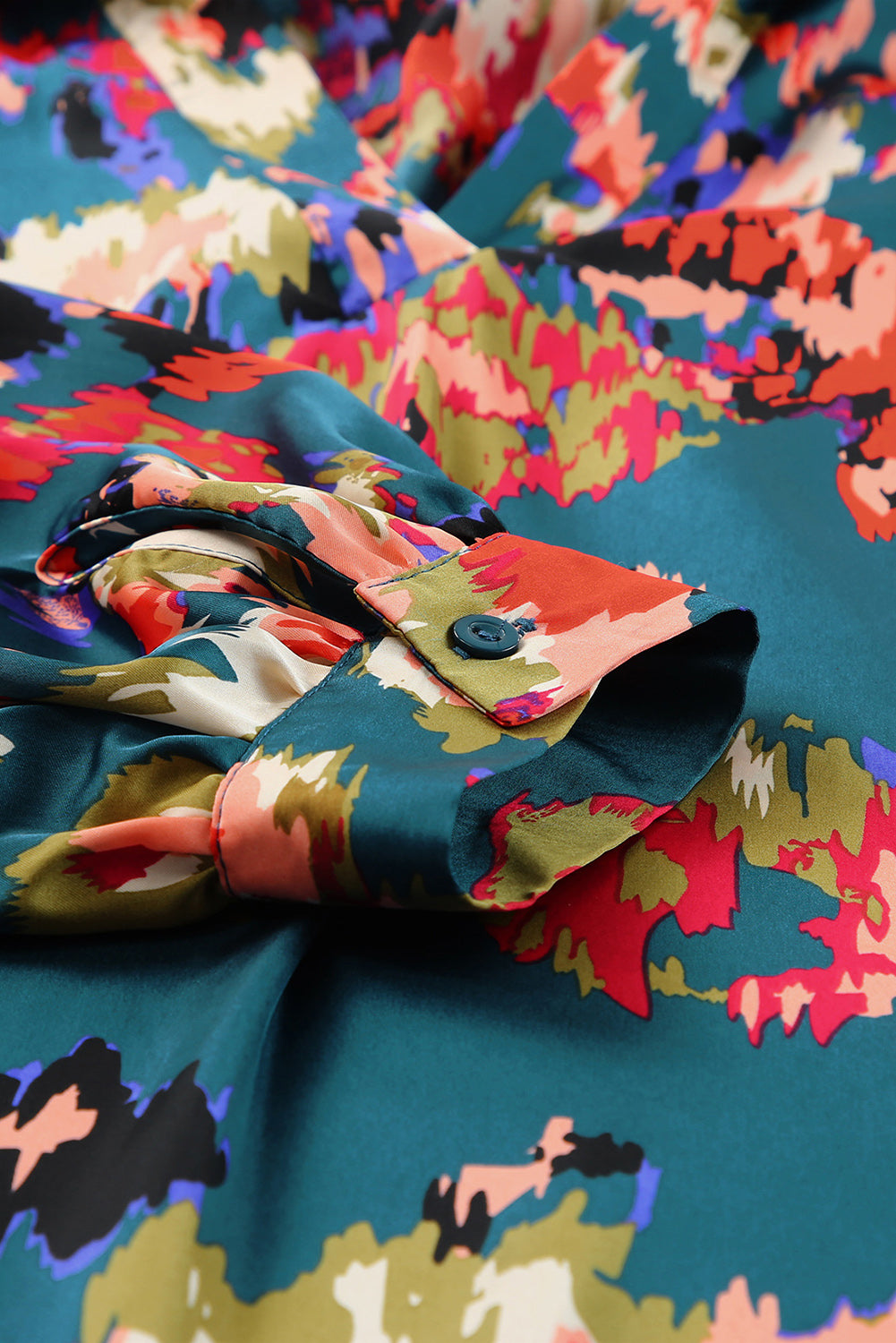 Plus Size Printed Johnny Collar Long Sleeve Blouse 