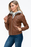 YMI Removable Faux Layered Multi-Pocket Jacket with Fuzzy Hood 