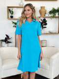 Double Take Full Size Texture Collared Neck Short Sleeve Dress 
