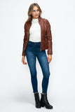 YMI Faux Layered Double-Zipper Jacket with Fuzzy Hood 