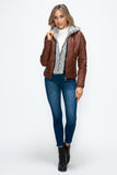 YMI Faux Layered Double-Zipper Jacket with Fuzzy Hood 
