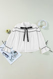 Ribbon Bowtie Collared Neck Flounce Sleeve Shirt 