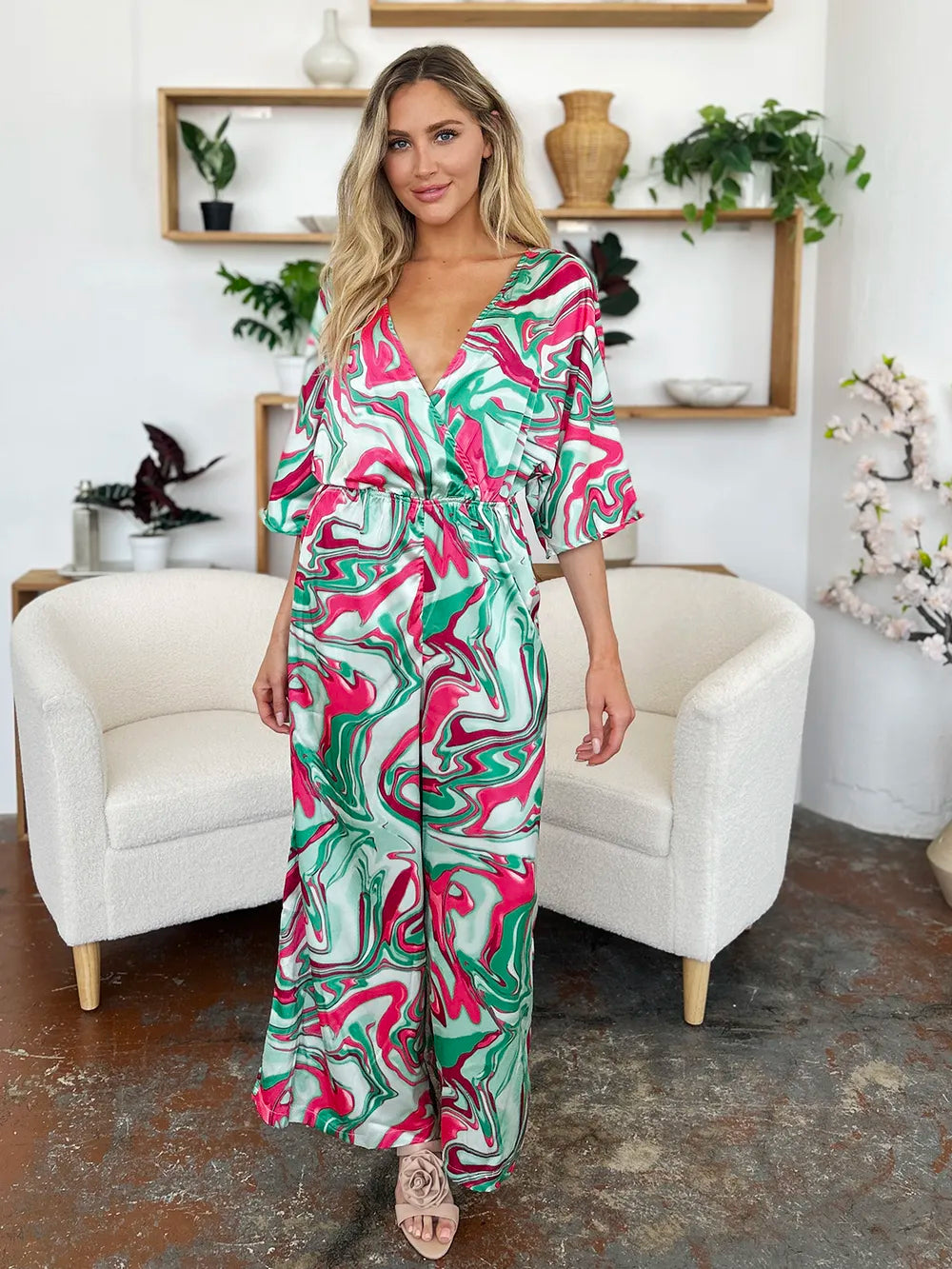 Double Take Full Size Half Sleeve Wide Leg Jumpsuit 