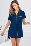 Contrast Piping Pocketed Short Sleeve Lounge Dress 