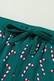 Candy Cane Print Round Neck Top and Pants Lounge Set Lingerie & Nightwear
