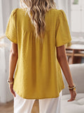 Devine Lace Detail Round Neck Short Sleeve Blouse 