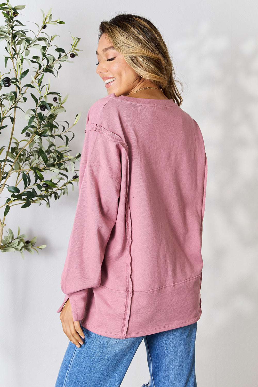 Culture Code Full Size Round Neck Exposed Seam Slit Top 