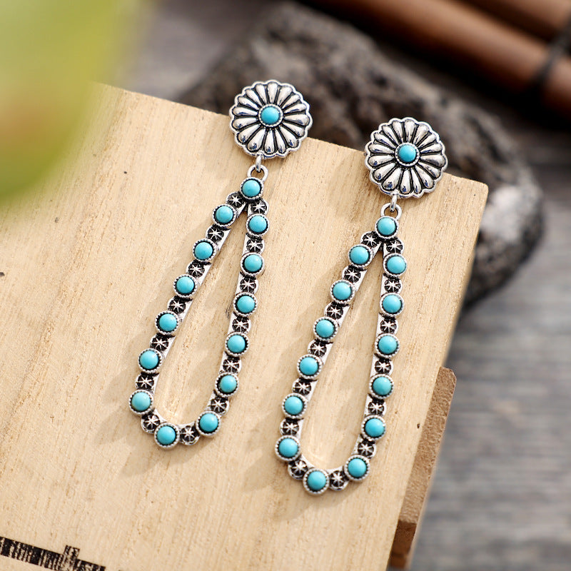 Flower Artificial Turquoise Teardrop Earrings 