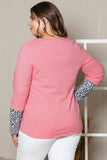 Plus Size Leopard Round Neck Long Sleeve T-Shirt 