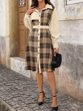 Plaid Button Up Long Sleeve Shirt Dress 