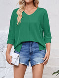 Lovelet Textured Round Neck Three-Quarter Sleeve Blouse 