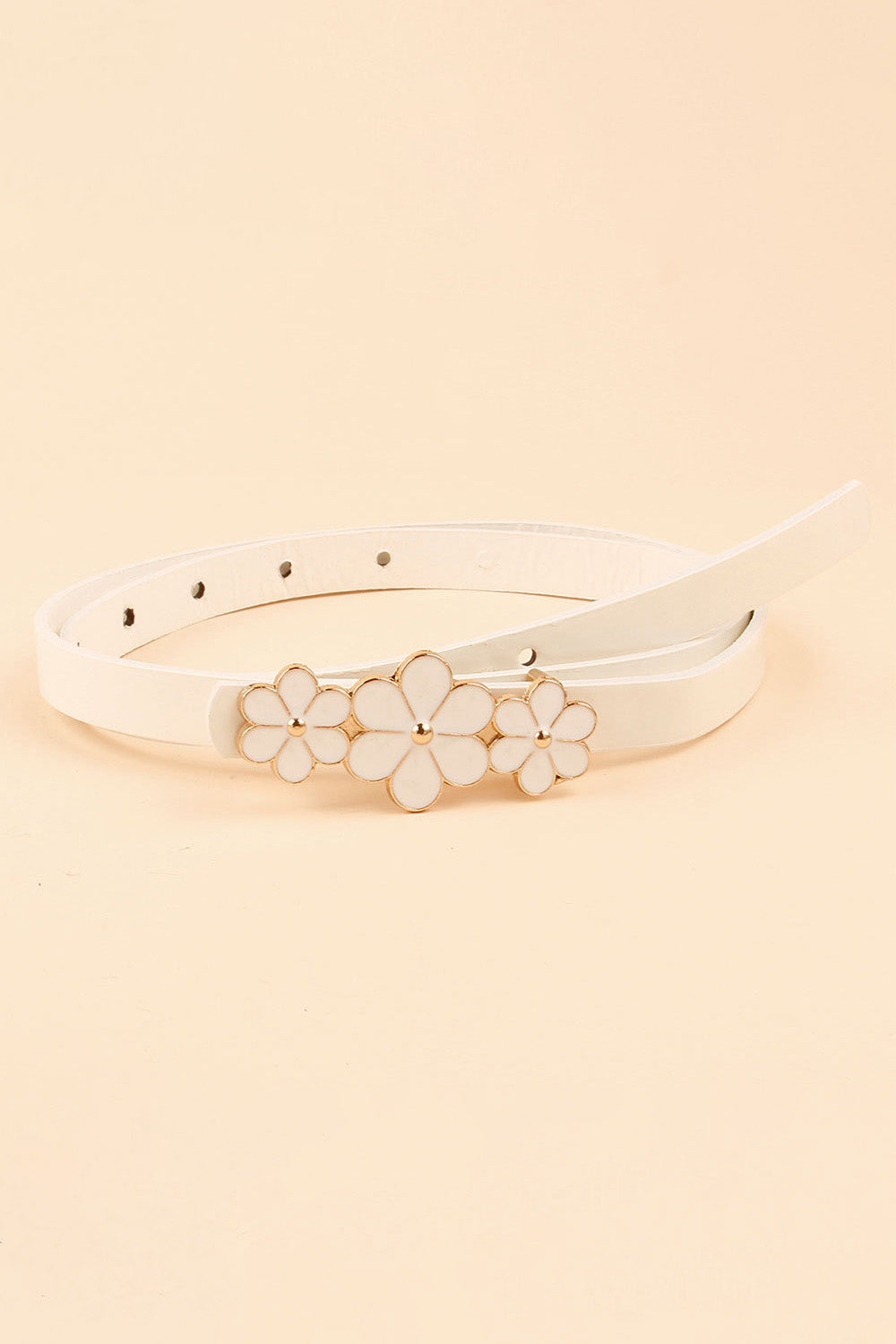 Flower Decor Skinny PU Belt 