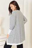 Double Take Striped Open Front Longline Cardigan 