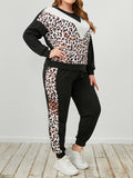 Plus Size Leopard Sweatshirt and Sweatpants Set 
