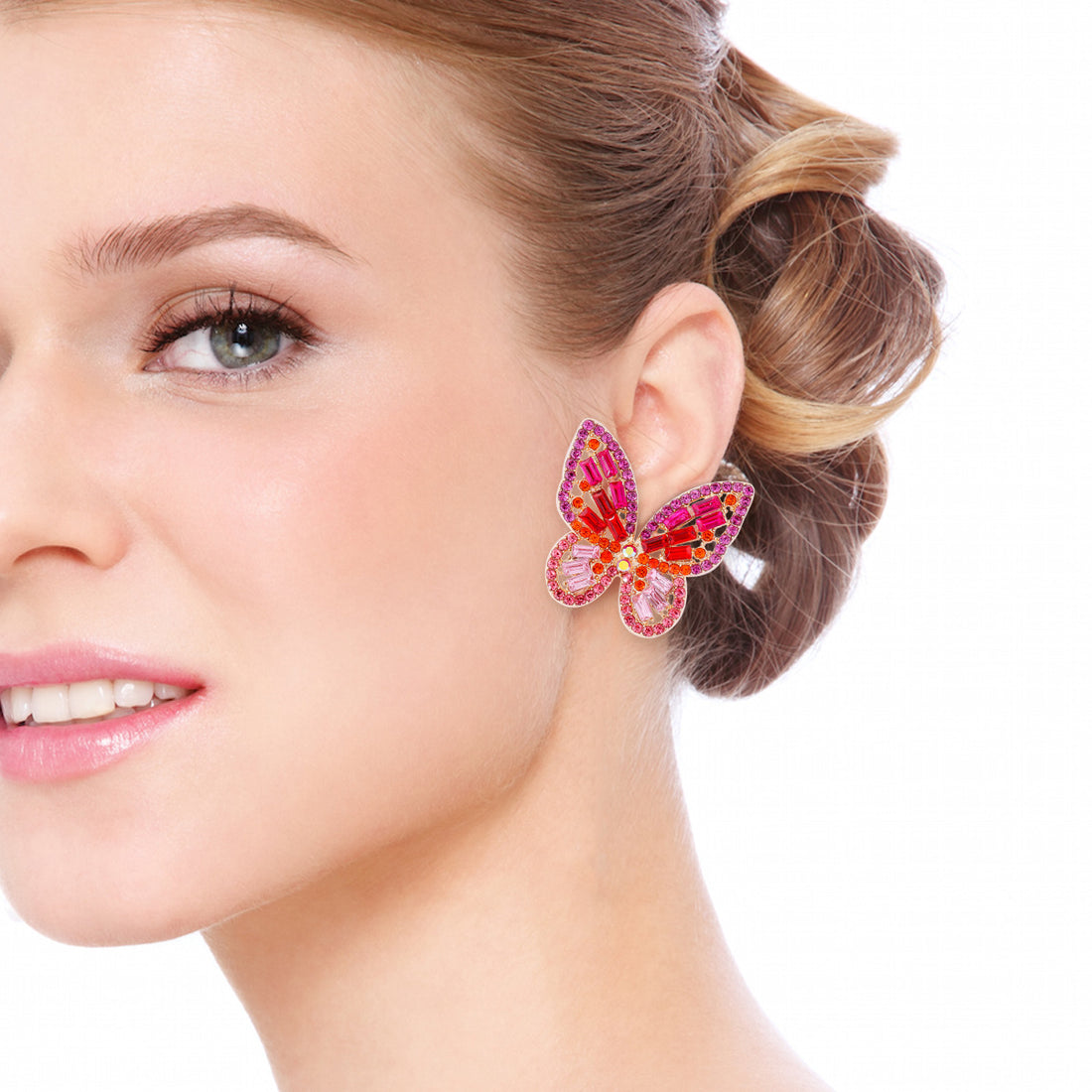 Alloy Inlaid Rhinestone Butterfly Earrings 