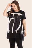 Plus Size Contrast Spliced Mesh T-Shirt and Cropped Leggings Set 