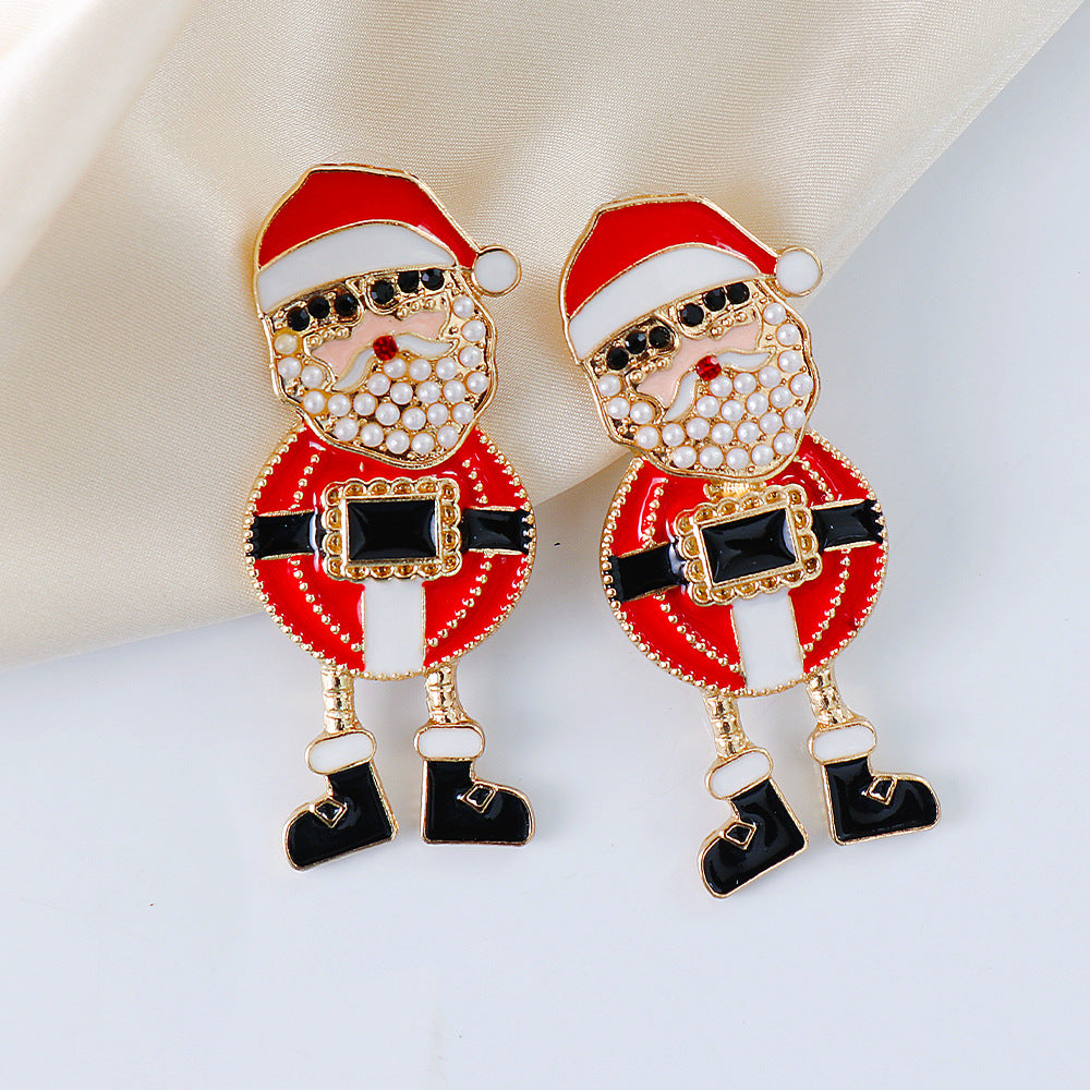 Rhinestone Alloy Santa Earrings 